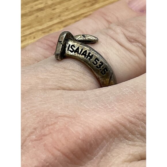 The Passion of Christ Tested Silver Signed BSD Isaiah 53:5 Size 6 Nail Ring - Picture 1 of 14